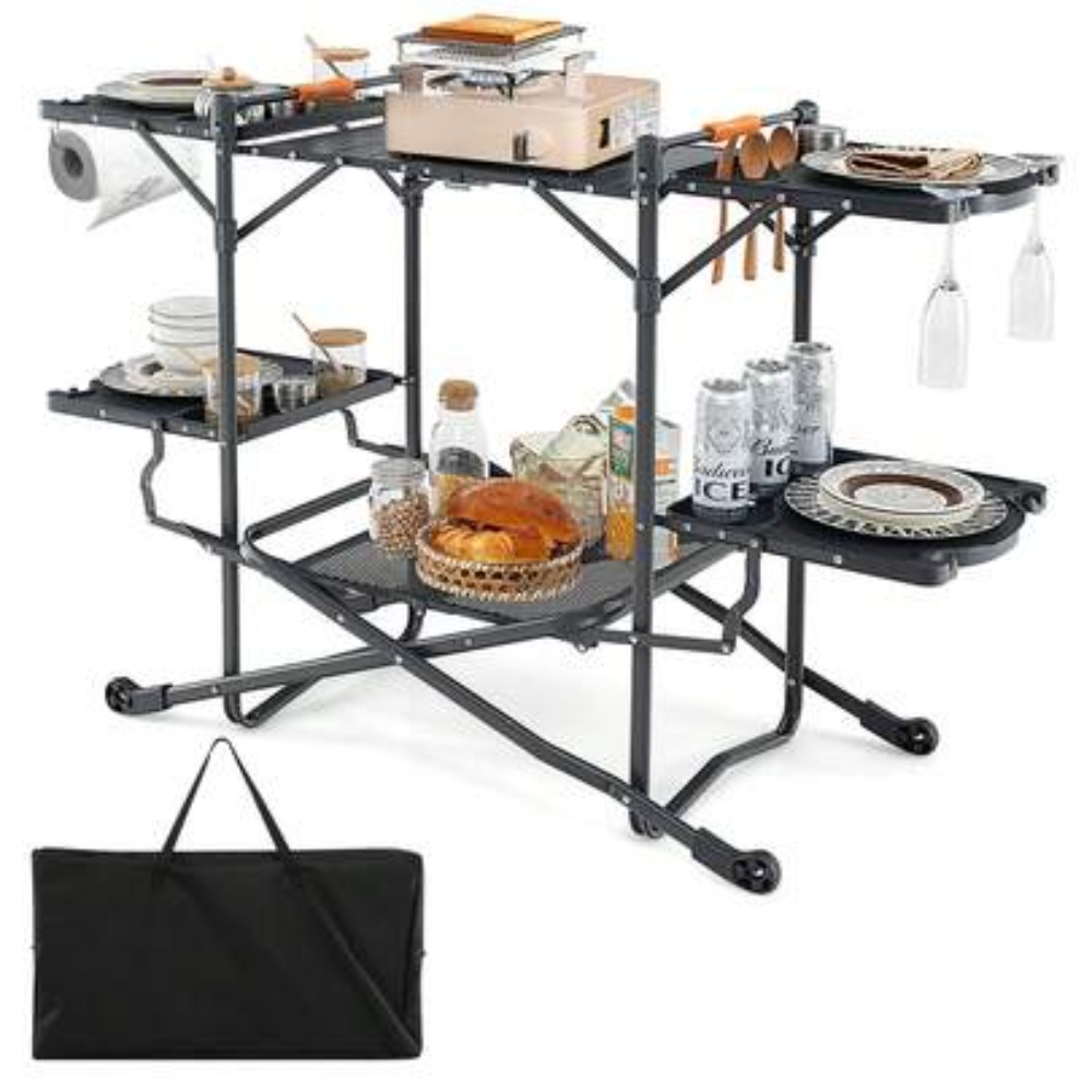 Outdoor Camping Kitchen Setup - Vouwbare Camping Kooktafel Aluminium Buiten Voorbereidings