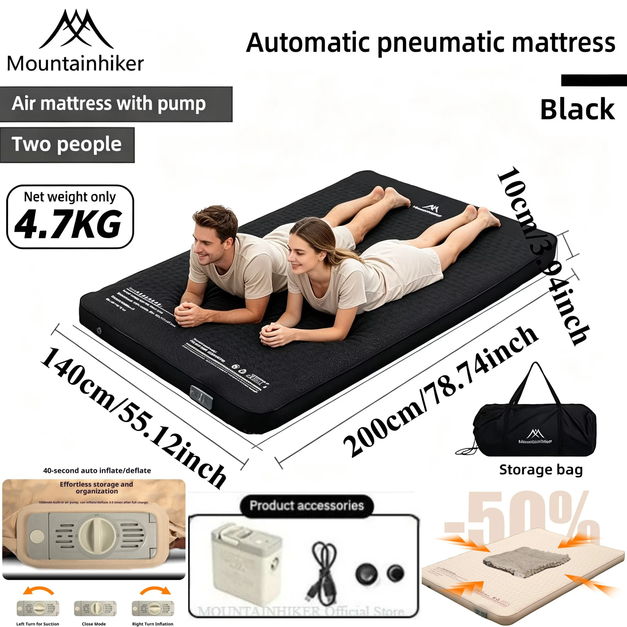 Outdoor Inflatable Camping Tent With Air Pump - MOUNTAINHIKER Opblaasbaar matras Cheese Camp Bed