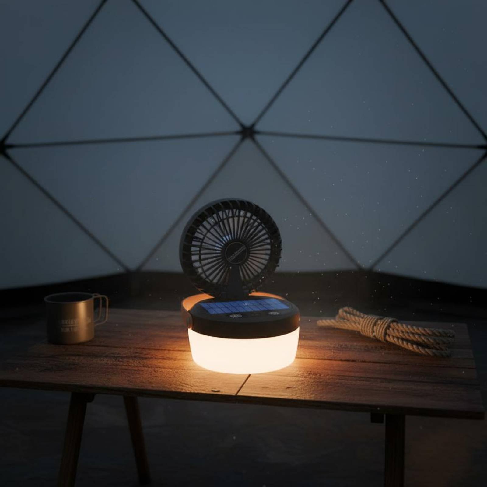 Camping Solar Lantern - Zonne-campingventilatorlantaarn, opvouwbaar ontwerp, drievoudige functie, kampeerlantaarn,
