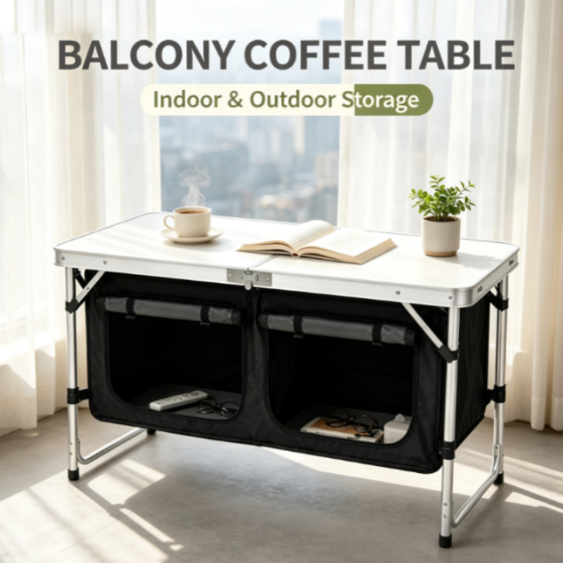 Outdoor Camping Kitchen Setup - Vouwbare campingtafel van zilverkleurig aluminium met