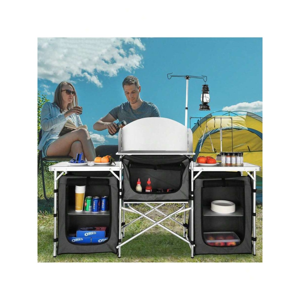 Outdoor Camping Kitchen Setup - Inklapbare Campingkeuken Tafel met 3 Kasten