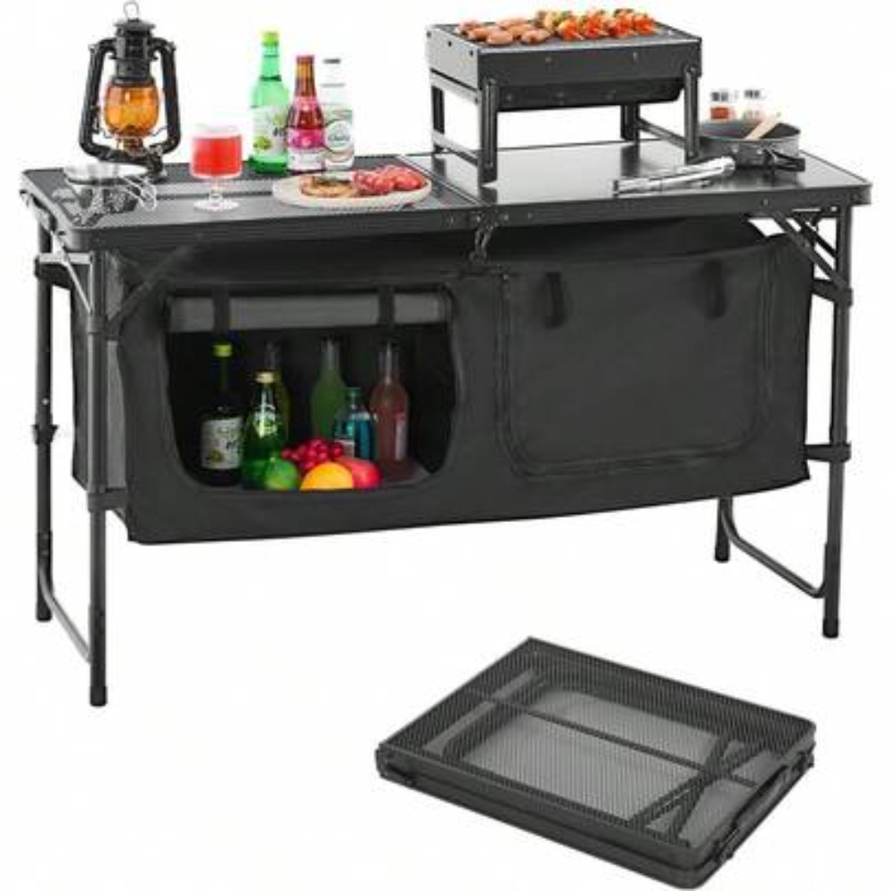 Outdoor Camping Kitchen Setup - Campingkeukenblad, opklapbaar buitenkookstation, 3 verstelbare hoogtes,