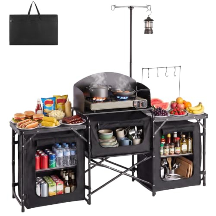 Outdoor Camping Kitchen Setup - Opvouwbare campingtafel, draagbare buitentafel, snel op