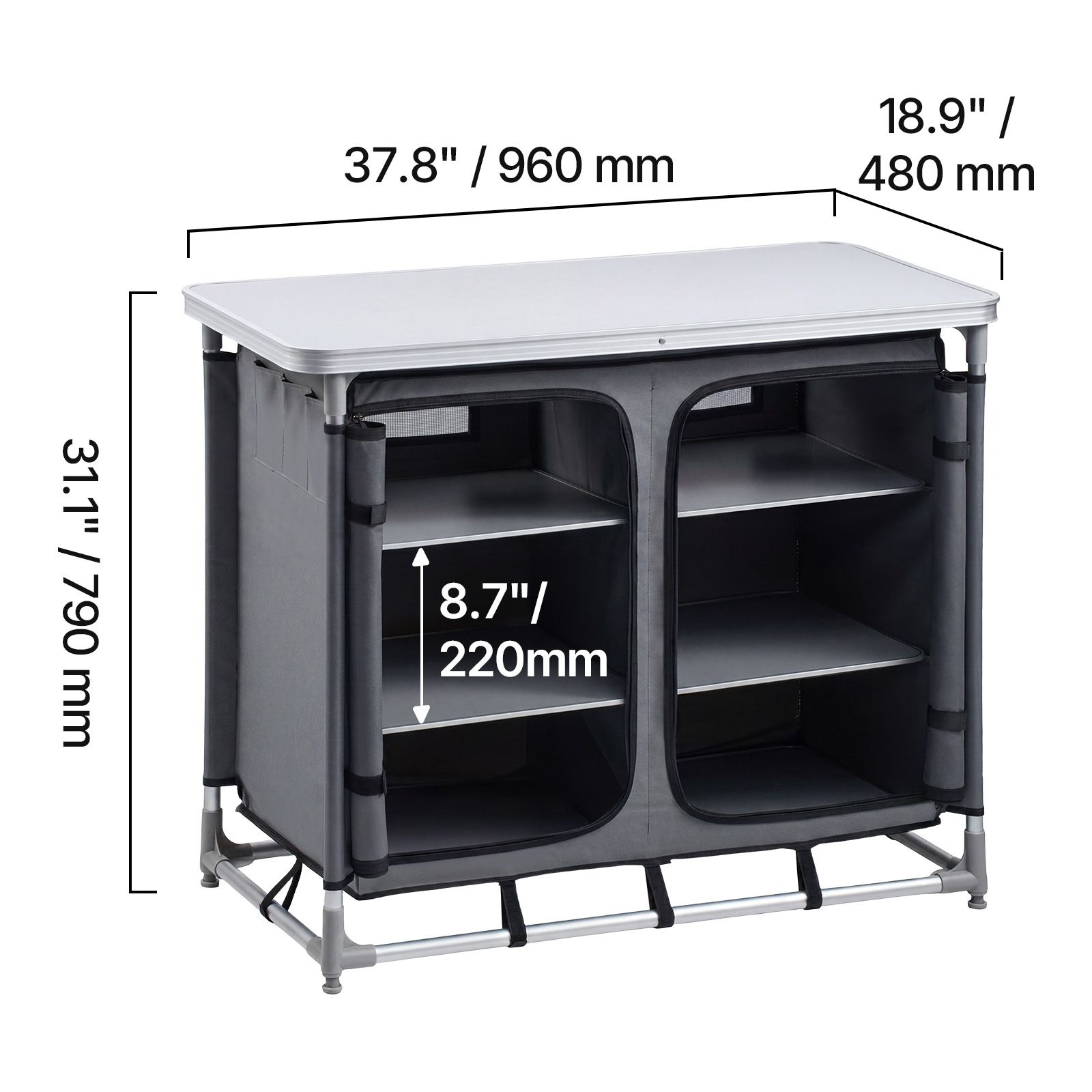 Outdoor Camping Kitchen Setup - Camping-opbergkast, draagbare aluminium lichtgewicht tafel voor