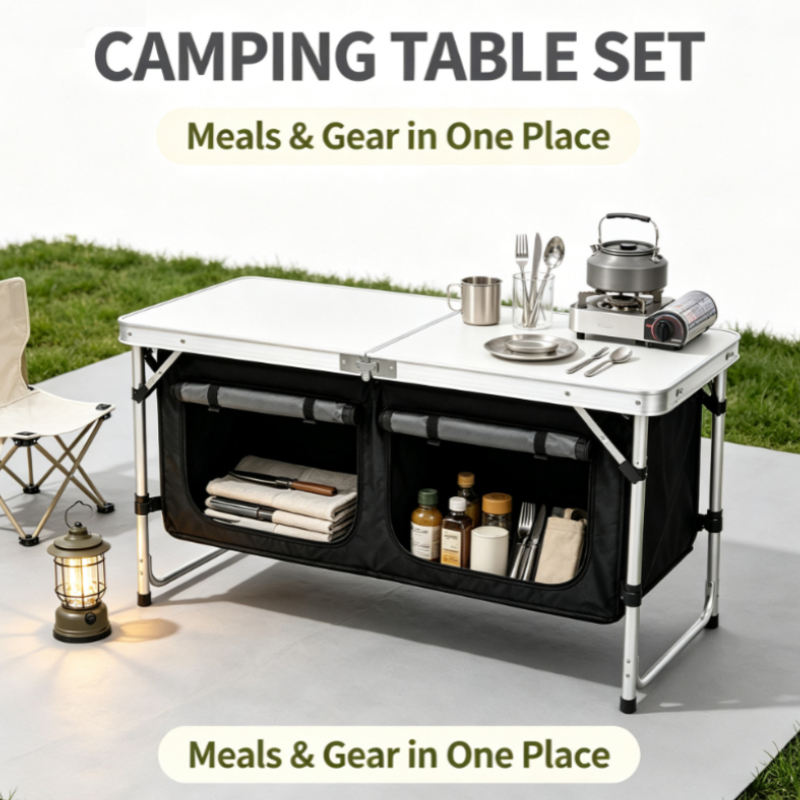 Vouwbare campingtafel van zilv - Outdoor Camping Kitchen Setup recensie en prijs