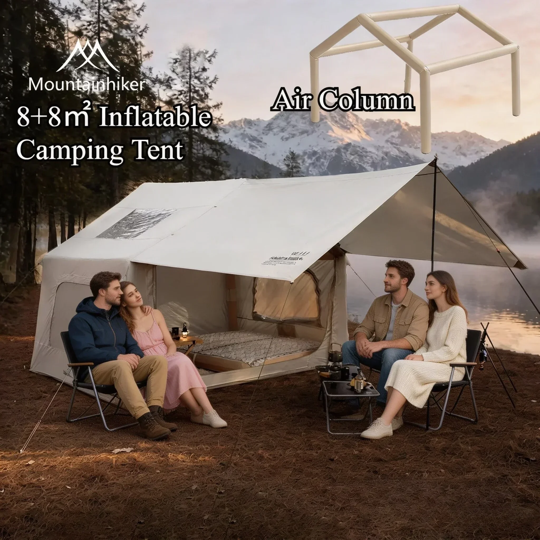 8+8 ㎡   MOUNTAINHIKER Opblaasb - Outdoor Inflatable Camping Tent With Air Pump recensie en prijs