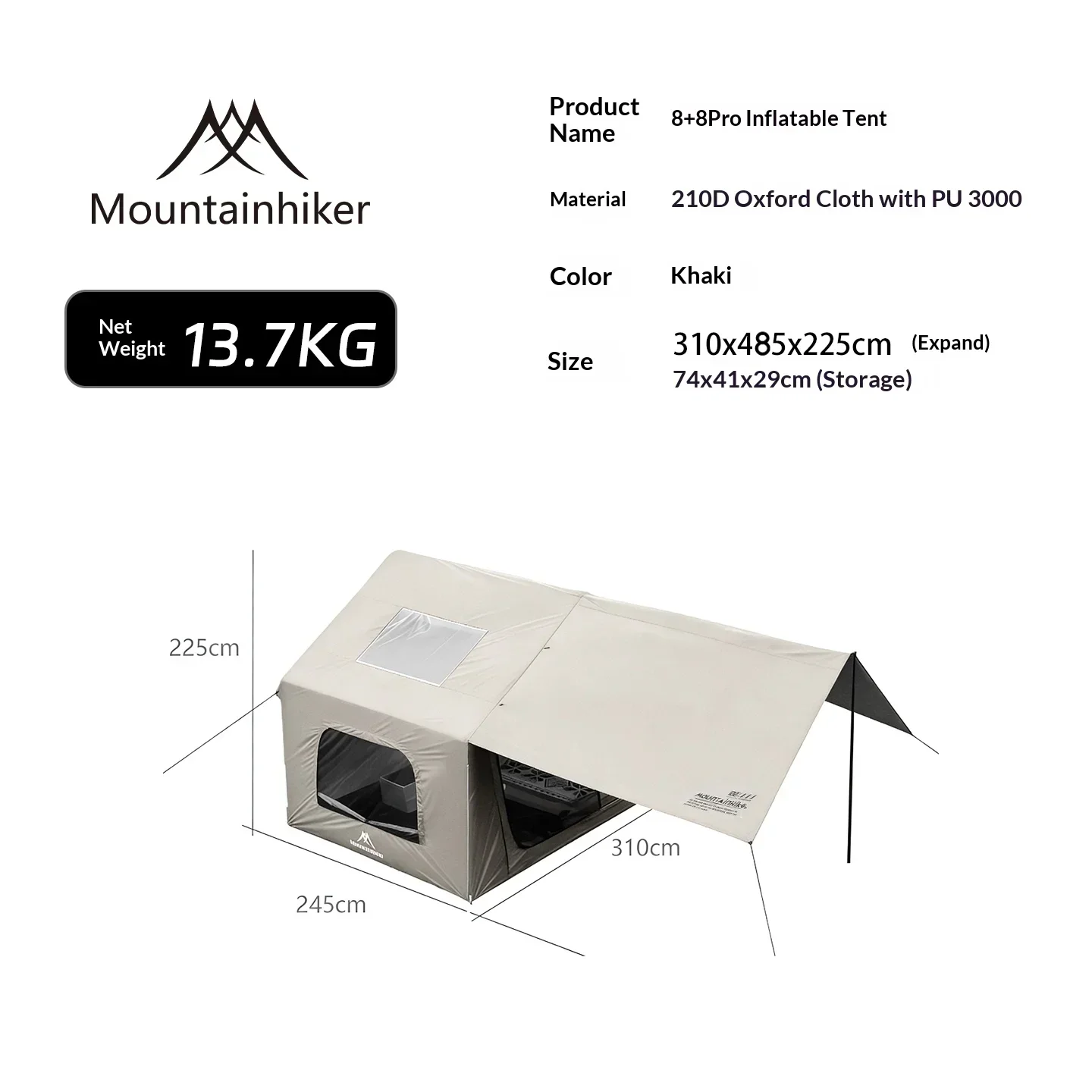 8+8 ㎡   MOUNTAINHIKER Opblaasb - Outdoor Inflatable Camping Tent With Air Pump recensie en prijs